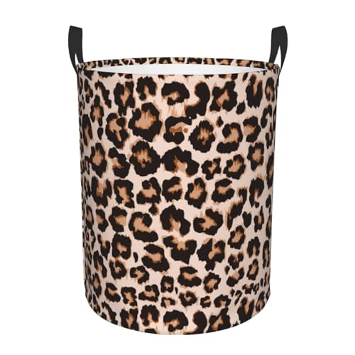 Image of Cheetah Print Round Laundry Hamper Leopard Animal Skin Storage Basket Toys Clothes Organizer Bin For Home Bathroom Bedroom Dorm Nursery, 38l