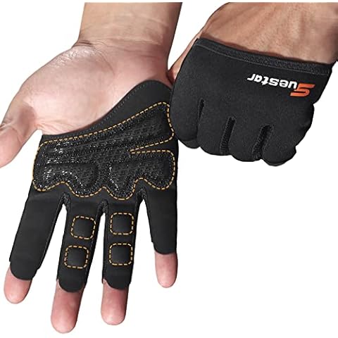 SueStar Partial Weight Lifting Gloves, 3/4 Finger Workout Gloves for Men Women, Full Palm Protection & Silicone Grip Gym Gloves for Weightlifting Exercise Fitness Smartwatch Friendly (Black, Medium) Cover