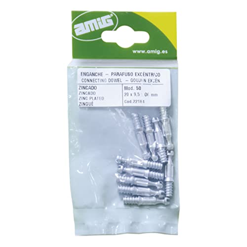 Amig - Exzenterbolzen für Möbelmontage | Kompatibel mit Holzgewinde | Zamak für Langlebigkeit | Ideal für Regale & Schränke | Einfache Installation, Silber, Ø6 x 20 x 9,5 mm