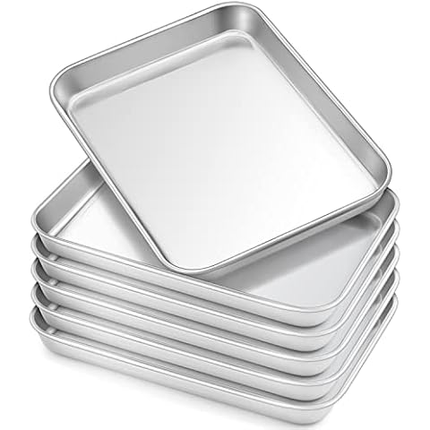 HaWare 6-Piece Toddler Plates, Stainless Steel Kids Plates, Metal Dinner Dish for Children, 7.3" x 5.3" x 0.8" Feeding Baking Camping Tray, Reusable Dinnerware, Non-toxic, Oven Safe & Dishwasher Safe Cover