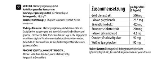 Vital Concept Free - Natural Urinal System Support. Urinary Tract Cleansing With Goldenrod, White Birch, Nettle Leaves, Cranberry Extracts. Effective Uti Infections Help. 90 Veggie Capsules, 30 Days #TOP7