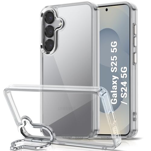 Image of TheGiftKart Hybrid Back Cover Case for Samsung Galaxy S25 / S24 5G | Built-in Stand | Shockproof Hard Back Case Cover for Samsung S25 / S24 5G (PC & TPU, Clear Back, Transparent Sides)