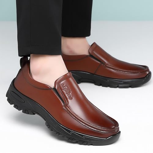 Mens Casual Leather Slip On Loafers Comfort Outdoor Platform Business Office Dress Sneakers Lightweight Driving Non-Slip Work Walking Shoes2