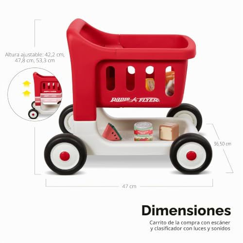Miniatura 3 de Radio Flyer Carrito De Compras Para Escanear Y Ordenar Con Luces Y Sonidos, Andador De Juguete Rojo Para Niños Pequeños, Para Más De 1 Año