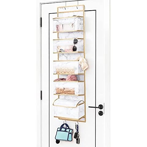 DAMAHOME Over The Door Hanging Organizer with 5 Large Pockets,Wall Mount Storage Clear Window Pocket Organizer with 4 Metal Hooks for Bedroom Pantry Baby Nursery Bathroom Closet Organizer Cover