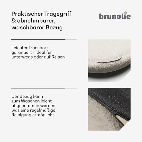brunolie SnugNest Hundebett 70 cm – Weiches Bouclé-Gewebe, rutschfeste Unterseite, Tragegriff, Waschbarer Bezug, Hochwertige Polsterung, Für Mittelgroße Hunde, Mittelgrau