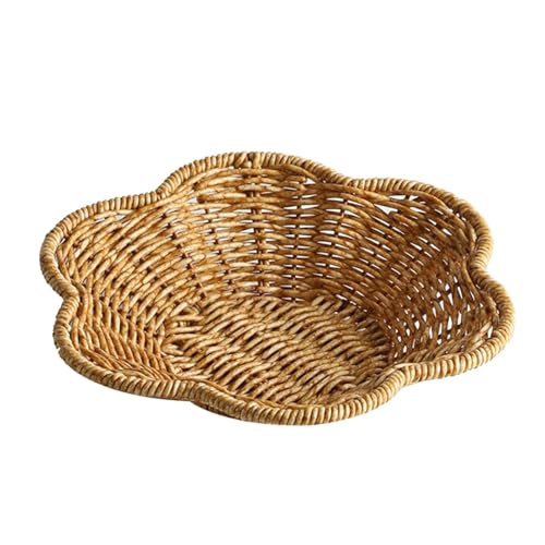 Wicker Round Basket, Scalloped Serving Wicker Basket, Household Food Display Tray Shell-Curved Scalloped Woven Tray, Seagrass Rattan Tray For Coffee Table Organizing