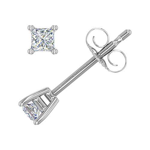 1/10 to 1/2 Carat Princess Cut Diamond Stud Earrings in 14K Gold (I1-I2 Clarity)2