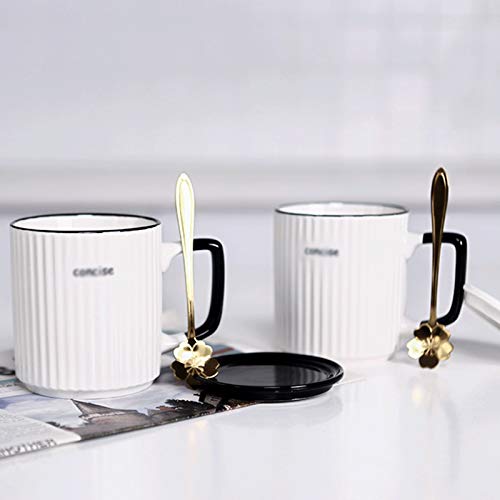 Caneca Caneca de Cerâmica de Cor Pura com Colher Copo de Leite Masculino e Feminino Simples Listrado