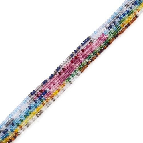 PH PandaHall 6 hebras de cuentas de cristal redondas facetadas transparentes de 2 mm, 1200 piezas, 6 colores, perfectas para hacer joyas, manualidades, decoración del hogar