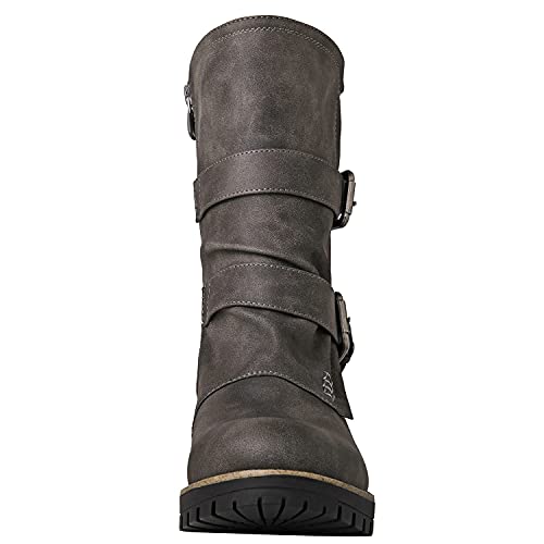 Image of GLOBALWIN Lace up Mid Calf Motorcycle Fashion Festival Boots Combat Riding Military Boots for Women