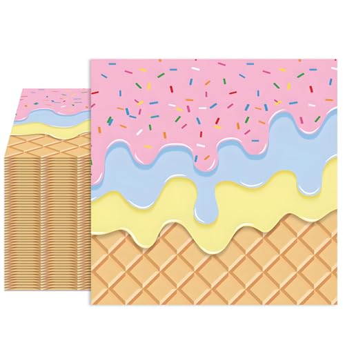 40 PCS Ice Cream Party Napkins 2-Ply 6.5x6.5 Inch Disposable Paper Napkins with Colorful Sprinkles Print for Boys & Girls Baby Shower Appetizer Dessert Dinner & Donut Parties