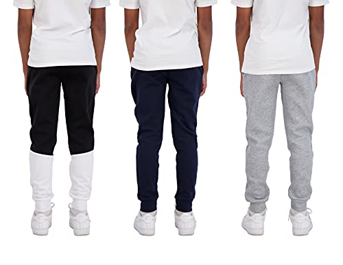 Hind Boys 3-Pack Fleece And Tricot Jogger Sweatpants With Pockets For Athletic & Casual Wear (Black-Heather-Eclipse, 8) #TOP2