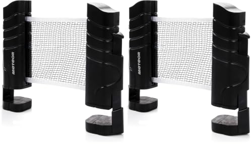 meteor Tischtennisnetze Set ausziehbar Tischtennis Netze Schwarz - Einziehbares Netz - einstellbare Länge mobiles tischtennisnetz für jeden Tisch (Packung mit 2)