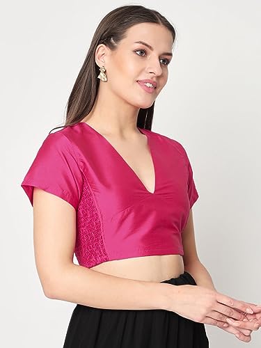 Image of studio rasa Women's Silk Blend Stretchable Crop Top for Festive Wedding Party