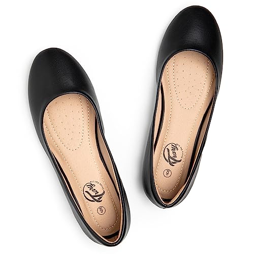Trary Women's Round Toe Black Flats Shoes Comfortable Slip On Casual Dress Shoes #TOP2