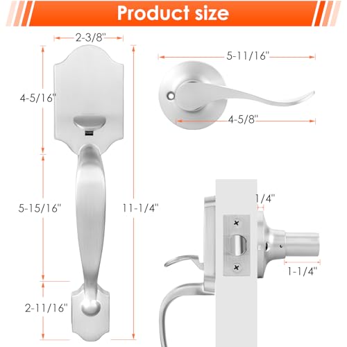 Image of Haidms Brushed Nickel Front Door Handle No Lock, Exterior Door Handleset with Reversible Handle Lever, Keyless Single Cylinder Entry Door Handle with Lower Half Lever for Left and Right Hand Door