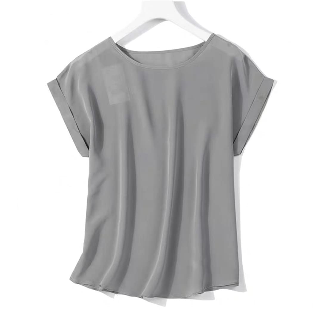 100% pura seta di gelso girocollo Top camicetta camicia manica corta Plus Size