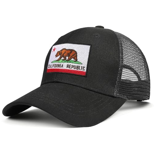 Image of Adjustable State Flag Trucker Hat Mesh Baseball Cap with Embroidered Patch for Men Women