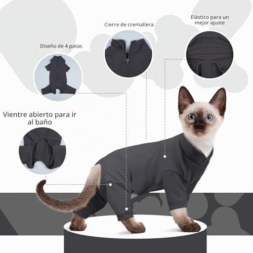 Miniatura 4 de Ropa Para Gatos, Chaleco Suéter Con Mangas Ropa Invierno Abrigo Pullover Gatos Body Traje De Recuperación Jersey Gato Sphynx Gris Oscuro, S
