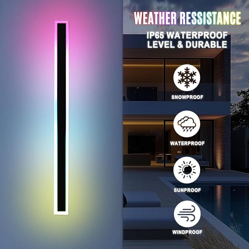 SLARY 2PCS 40" RGBW LED Long Wall Light Outdoor, Black Led Wall Sconces, IP66 Waterproof Wall Lighting, Exterior Light Fixtures Wall Mount, APP Control for Outdoor/Indoor Party Gathering by SLARY - Image 3