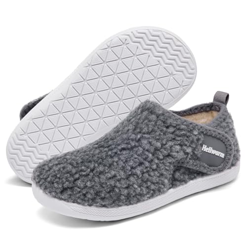Heiiwarm Kids Boys Girls Slippers House Socks Indoor Cozy Winter Bedroom House Shoes Indoor Lightweight Warm Slippers Grey Big Kid 3
