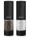 Newise Electric Salt and Pepper Grinder Set Rechargeable Automatic Kitchen Spice Mill Shakers Refillable with 6 Adjustable Coarseness and LED Light, House Warming Gifts New Home, 2 Pack, Black