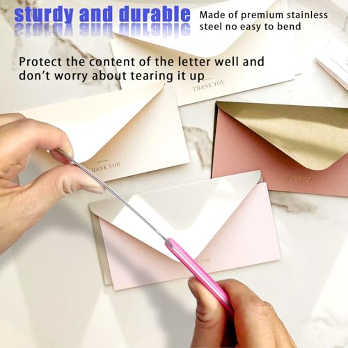 Qoaimu 4 Pack Office Letter Opener, Stainless Steel Knife-Edge Blade Envelope Openers, Lightweight Mail Slitter with Ergonomic Grip Handle for Home and Office Use, Mixed Colors