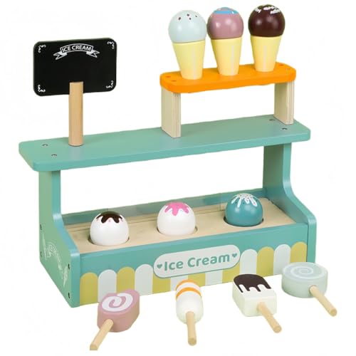 JORERAORMESアイスクリーム店ごっこセット 木製キッチンおもちゃ レジスター付き 子供用シミュレーション遊び ごっこ遊びに最適 安全な知育玩具