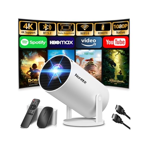 [App Intégrée & 2026 Upgraded] Vidéoprojecteur 4K 1080P Mini Projecteur avec WiFi 6 Et Bluetooth 5.2 Supporte Auto Keystone 270° Rotation Compatibile avec HDMI/TV Stick/Memory Stick/PC, Blanc