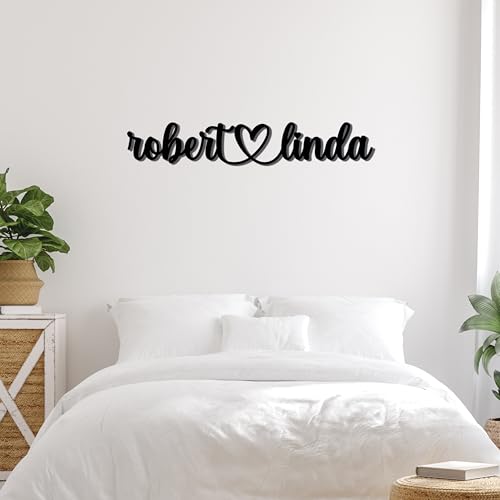 Custom Metal Heart Couples Sign, Custom Metal Sign, Couples Gift, Names with Heart, Names Above Bed, Personalized Names Metal Wall Sign, Custom Love Wall Art, Wedding & Newlywed Gift, Cursive Font Art