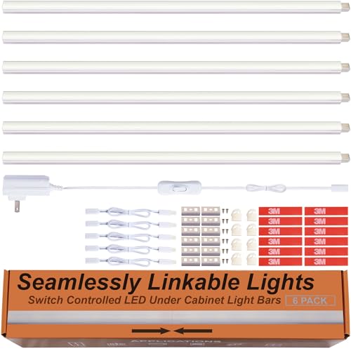 CULAVON Under Cabinet Lights, Plug in, Seamlessly Linkable 12 Inch, 6 Bars+Switch+Extensions, Under Counter Lighting for Kitchen, Closet, Gun Safe, Shelf, Display Case, LED 3000k Warm White