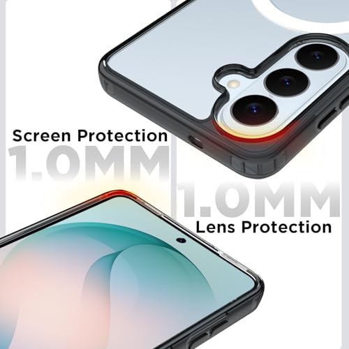 Image of RIGGEAR Shockproof Clear Hybrid Armor Magnetic Back Cover Case Compatible with MagSafe Accessories for Samsung Galaxy S26 (Clear-Black TPU Bumper + Transparent PC)(White)