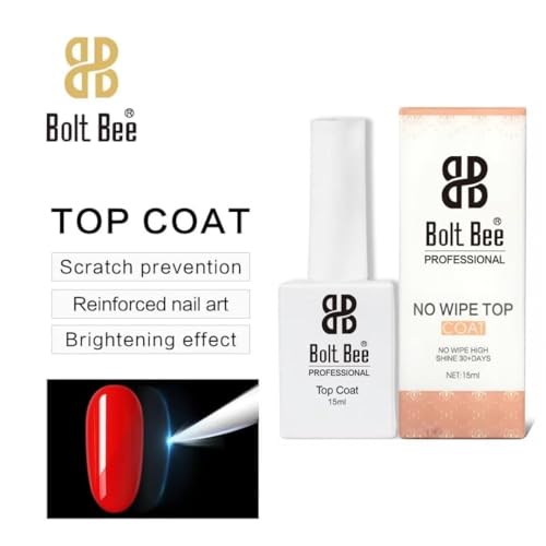 Image of Bolt BEE No Wipe Top Coat & Base Coat Set | 15ml UV /LED Soak-Off Gel Nail Polish Duo for Nail Art | Long-Lasting Shine & Strong Adhesion for Salon & DIY Manicure (Top & Base Coat, 15ml Each)