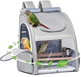 Bird Carrier,Travel Bird Cage,Bird Backpack for Small Birds Parakeet,Canary,Parrot, Finches,Cockatiel.Portable Outdoor Bird Bag with 2 Wooden Perch, Double-Clamp Cup, Detachable Poop Tray (Gray)