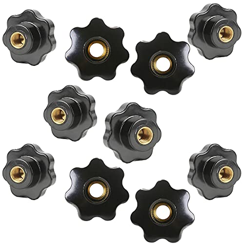 ASFINS Perillas de Estrella M8, Tuerca de Agarre en Estrella m8 Botón de Abrazadera Cabezal de Estrella con Orificio Pasante para Máquina Herramienta, Negro, (40mm x M8, 10 piezas) Cover