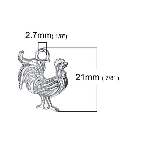 Farming Charm Pendants 50 Pack, Silver Tone "On The Farm" (Cow And Rooster) #TOP3