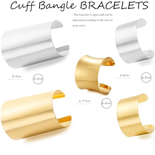 2 Pcs Cuff Bangle Bracelet for Women Men Wide Open Cuff Bracelets Sliver Gold Adjustable Wrist Cuff Wrap Bracelets2