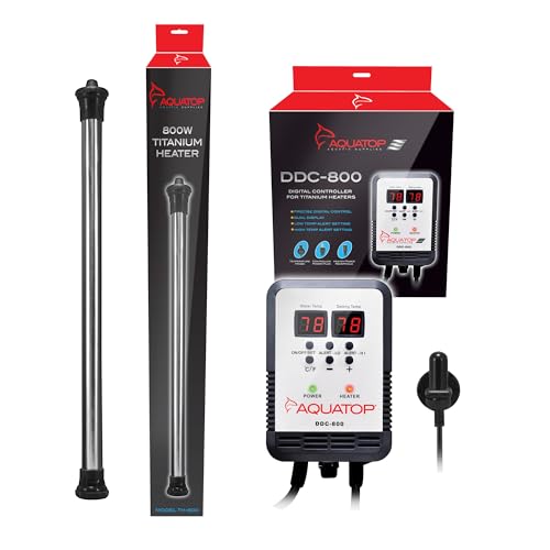 Image of Aquatop 800W Titanium Aquarium Heater with in Line Controller - Submersible, for Fish Tanks Up to 270 Gallons, Adjustable 68-92F, Durable for Large Fish & Turtles