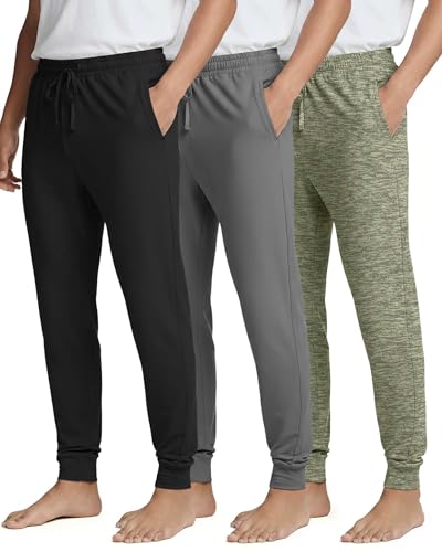 Image of Real Essentials 3 Pack: Men's Soft Lounge Sleep Joggers - Pajama Pants Drawstring & Pockets (Available in Big & Tall)