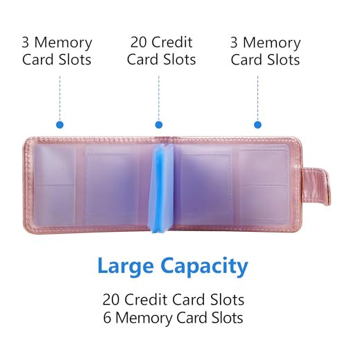 Image of Wisdompro Credit Card Holder, Slim Leather RFID Blocking Wallet Debit Card Protector Organizer Case (Build in 20 Card Slot & 6 Small Cells for Memory Cards)-Horizontal Rose Gold