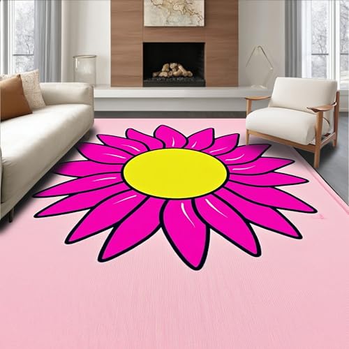 ODIKA Flatwoven High Traffic Area Rug 4x6, Playful Sunflower Groovy