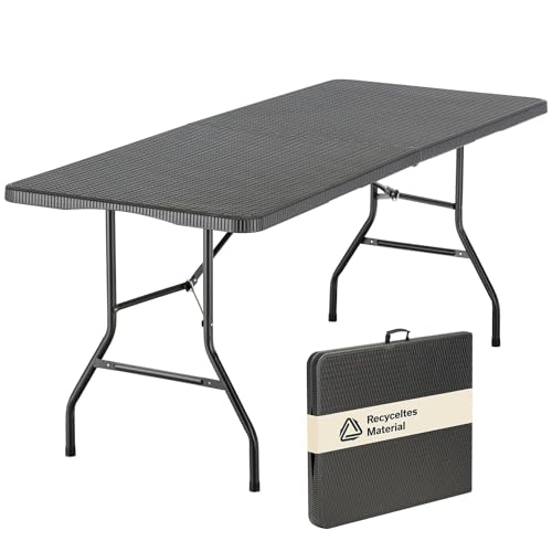 skandika MASI Mesa Plegable/Banco Plegable/Set de Mesa y Bancos | Banco hasta 300 kg, Mesa de jardín hasta 200 kg de Carga, Material Reciclado, Resistente a la Intemperie (Mesa Negra)
