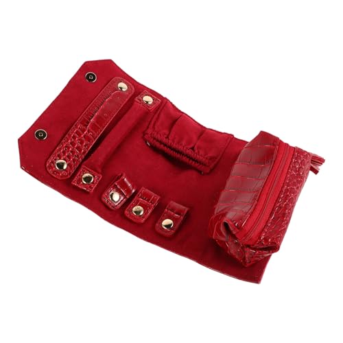 TEHAUX Estuche Enrollable para Joyas de Viaje Multifuncional Pequeño Organizador Portátil Tejido de Microfibra y Diseño de Color Rojo Fuego Adecuado para Guardar Collares Anillos y