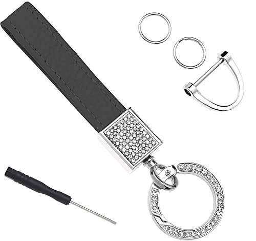 LALOCAPEYO 1Pcs Leather Car Keychain for Women Keyrings Screwdriver Accessories with Glitter Rhinestones Universal Key Fob, One Size