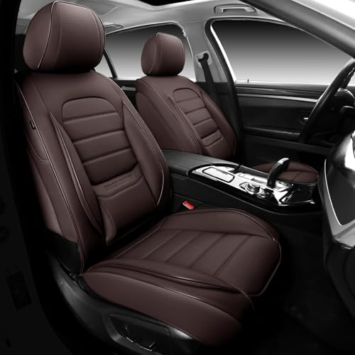 COVER EMPIRE Brown Car Seat Covers Full Set, Universal Faux Leather Seat Covers for Cars 5 Seats, Waterproof Leather Car Seat Covers, Comfortable Automotive Seat Covers for Most Sedans Trucks SUVs