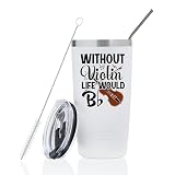 Onebttl Violin Gifts Themed Tumbler for Women, Men, Gift for Violinists, Violin Teachers, Lovers, 20oz Stainless Steel Tumbler with Lid, Straw & Brush- Without, White