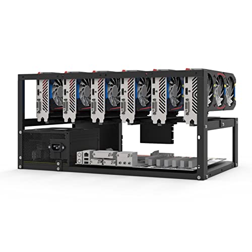 shenruifa 6 GPU Mining Rig Frame Case Stackable Open Air Miner Computer Rack with 4 Fan Slots for ATX Motherboard and Graphics Card (Black)