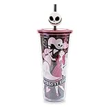 Silver Buffalo Disney The Nightmare Before Christmas Misfit Love Featuring Jack Skellington and Sally Plastic Cold Cup with Lid and Straw Topper, 24 Ounces