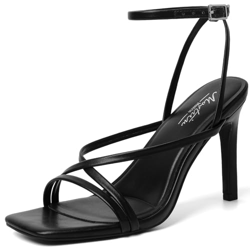 Image of Mostrin Strappy Heels for Women Square Open Toe Lace Up Heeled Sandals Ankle Strap Sexy Stiletto High Heels for Party, Prom, Dating, Wedding